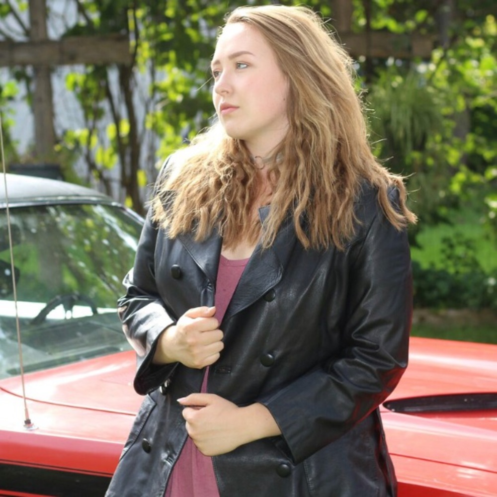 Black Leather Belted Trench Coat